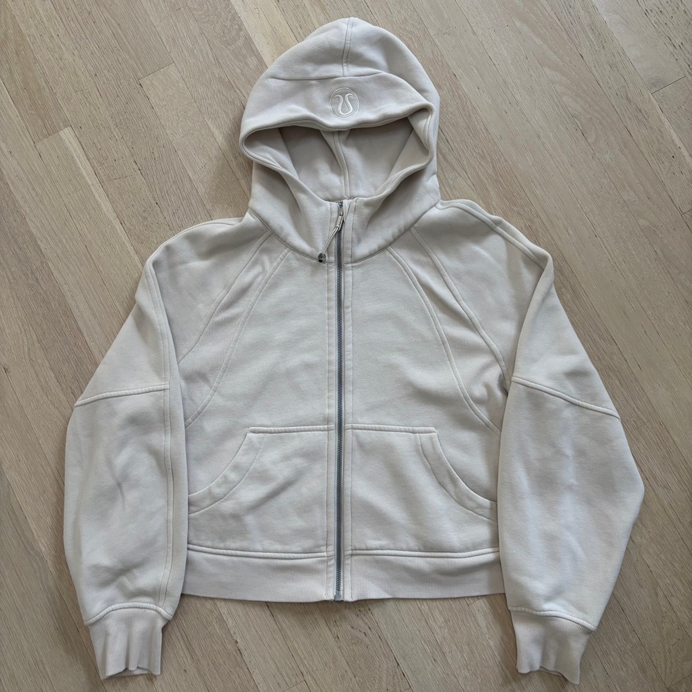Lululemon Scuba Full Zip Hoodie Womens M/L White Cream Excellent Oversized Fit